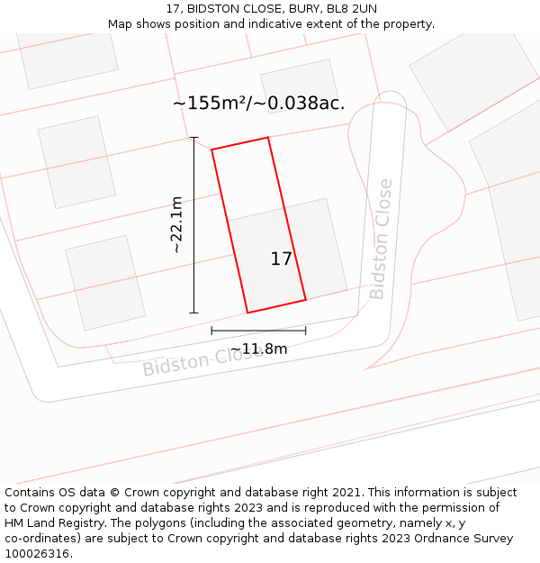17, BIDSTON CLOSE, BURY, BL8 2UN: Plot and title map