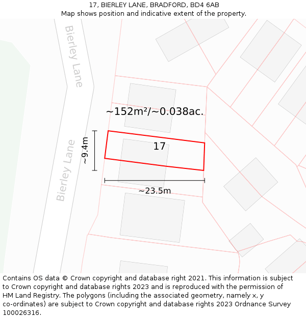 17, BIERLEY LANE, BRADFORD, BD4 6AB: Plot and title map