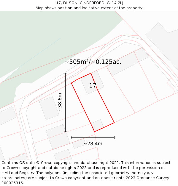 17, BILSON, CINDERFORD, GL14 2LJ: Plot and title map