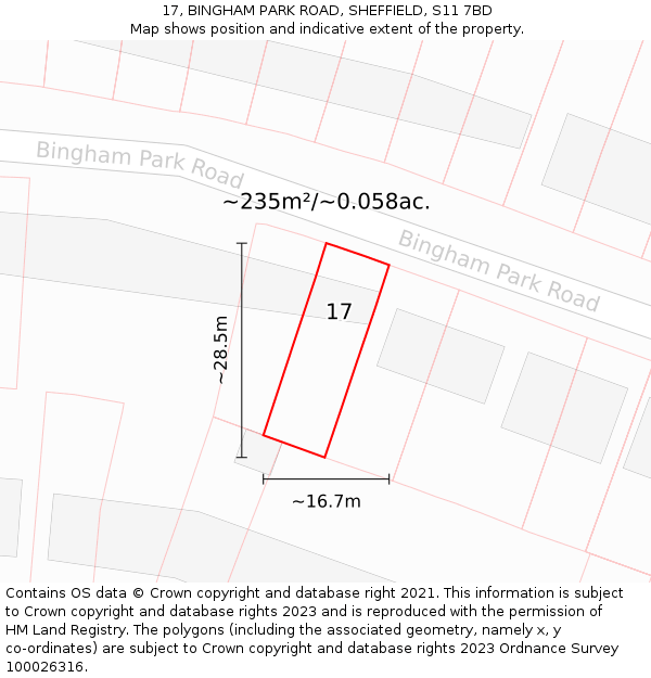 17, BINGHAM PARK ROAD, SHEFFIELD, S11 7BD: Plot and title map