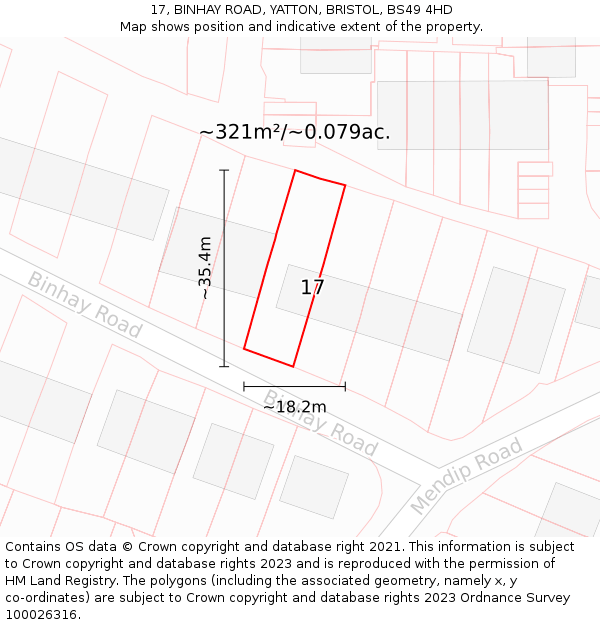 17, BINHAY ROAD, YATTON, BRISTOL, BS49 4HD: Plot and title map