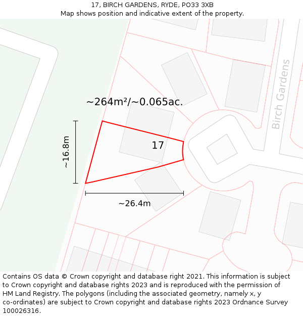 17, BIRCH GARDENS, RYDE, PO33 3XB: Plot and title map