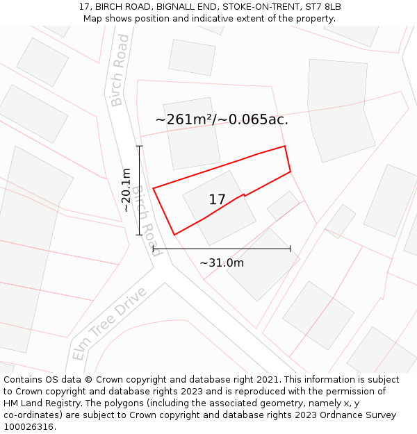 17, BIRCH ROAD, BIGNALL END, STOKE-ON-TRENT, ST7 8LB: Plot and title map