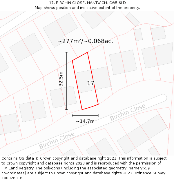 17, BIRCHIN CLOSE, NANTWICH, CW5 6LD: Plot and title map