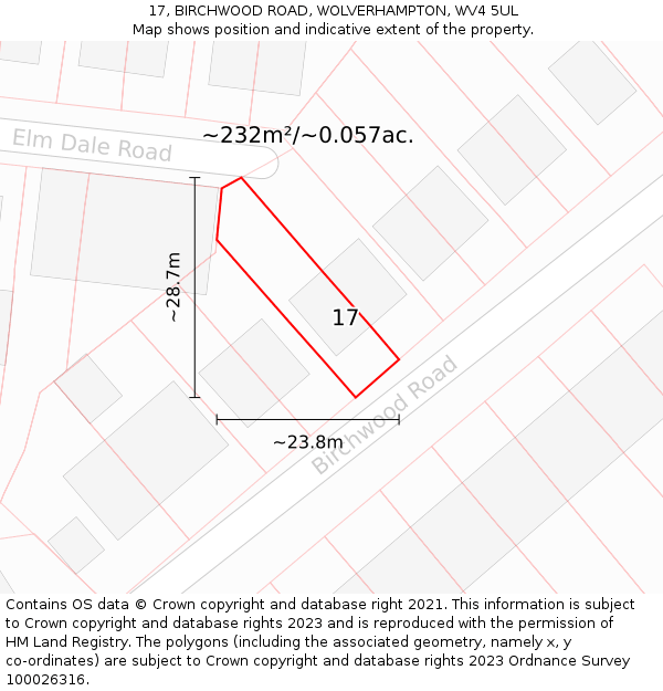 17, BIRCHWOOD ROAD, WOLVERHAMPTON, WV4 5UL: Plot and title map