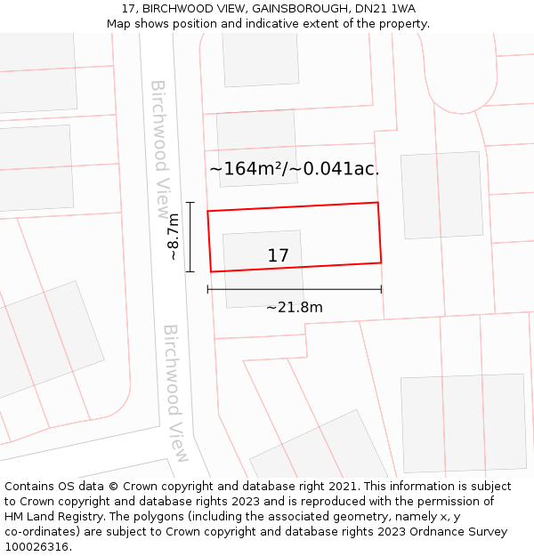 17, BIRCHWOOD VIEW, GAINSBOROUGH, DN21 1WA: Plot and title map