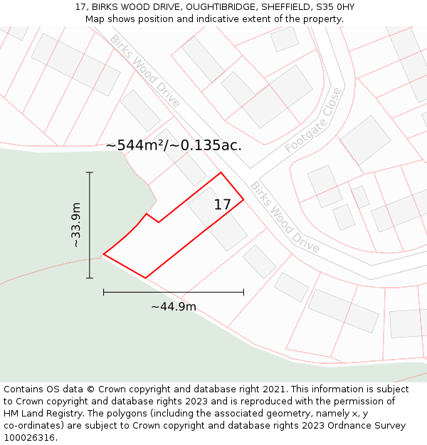 17, BIRKS WOOD DRIVE, OUGHTIBRIDGE, SHEFFIELD, S35 0HY: Plot and title map