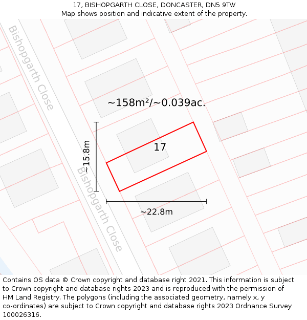 17, BISHOPGARTH CLOSE, DONCASTER, DN5 9TW: Plot and title map