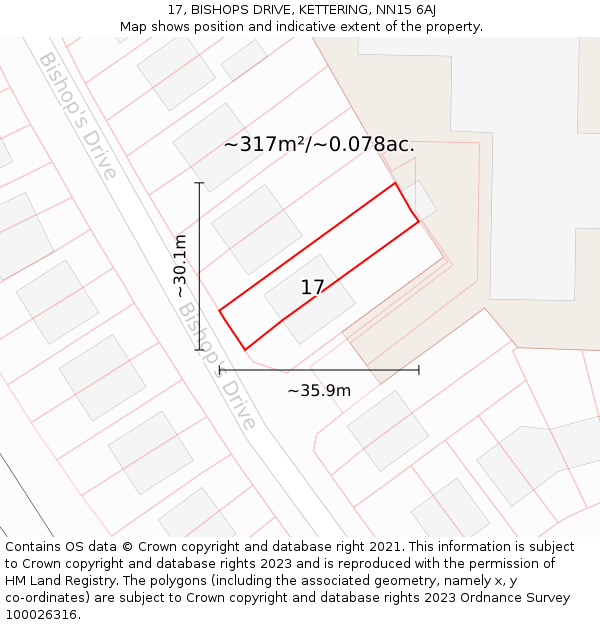 17, BISHOPS DRIVE, KETTERING, NN15 6AJ: Plot and title map