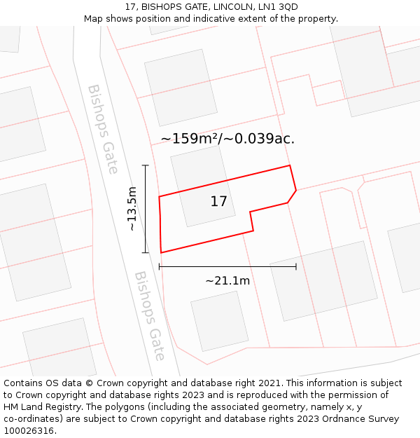 17, BISHOPS GATE, LINCOLN, LN1 3QD: Plot and title map