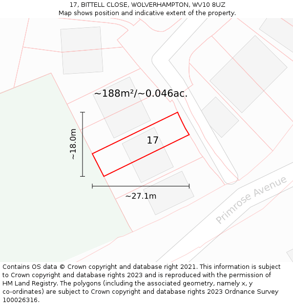 17, BITTELL CLOSE, WOLVERHAMPTON, WV10 8UZ: Plot and title map
