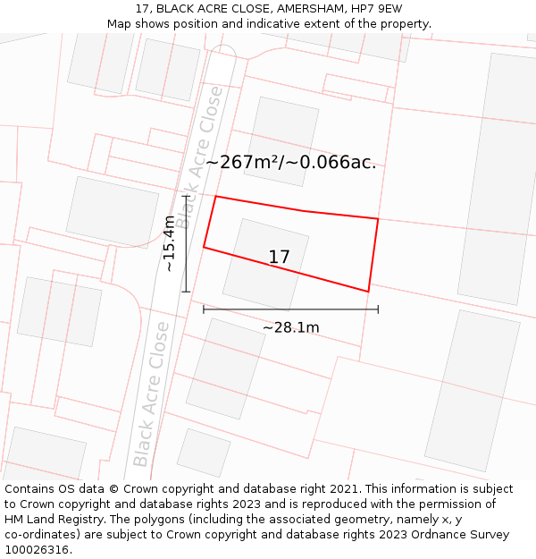 17, BLACK ACRE CLOSE, AMERSHAM, HP7 9EW: Plot and title map