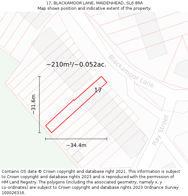 17, BLACKAMOOR LANE, MAIDENHEAD, SL6 8RA: Plot and title map