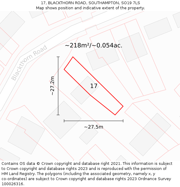 17, BLACKTHORN ROAD, SOUTHAMPTON, SO19 7LS: Plot and title map