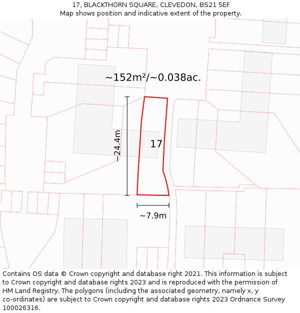 17, BLACKTHORN SQUARE, CLEVEDON, BS21 5EF: Plot and title map