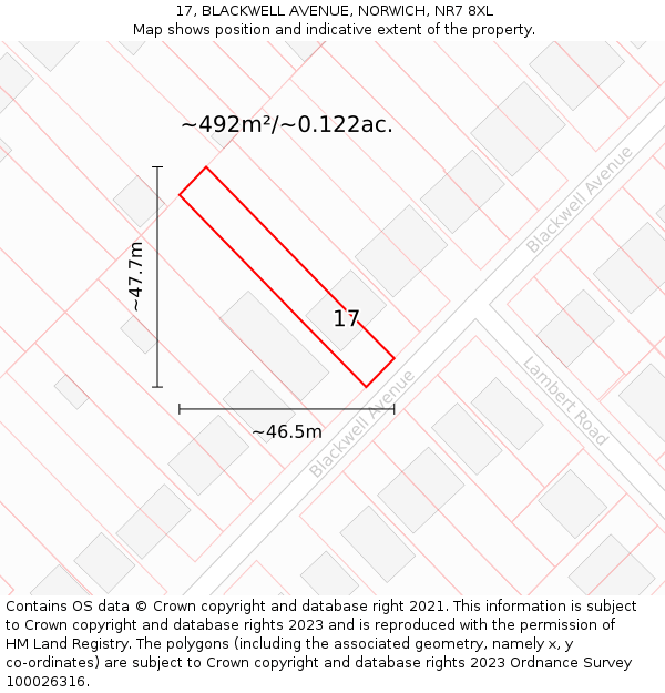 17, BLACKWELL AVENUE, NORWICH, NR7 8XL: Plot and title map
