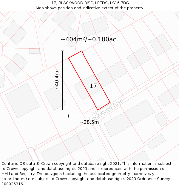 17, BLACKWOOD RISE, LEEDS, LS16 7BG: Plot and title map