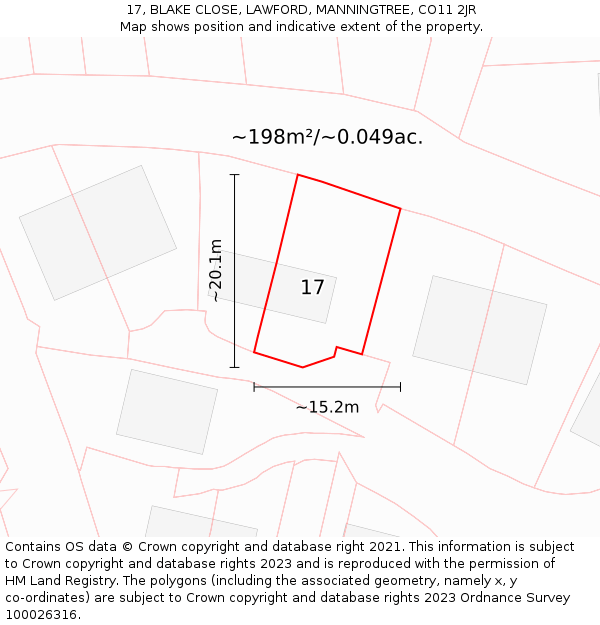 17, BLAKE CLOSE, LAWFORD, MANNINGTREE, CO11 2JR: Plot and title map
