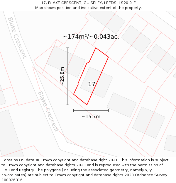 17, BLAKE CRESCENT, GUISELEY, LEEDS, LS20 9LF: Plot and title map