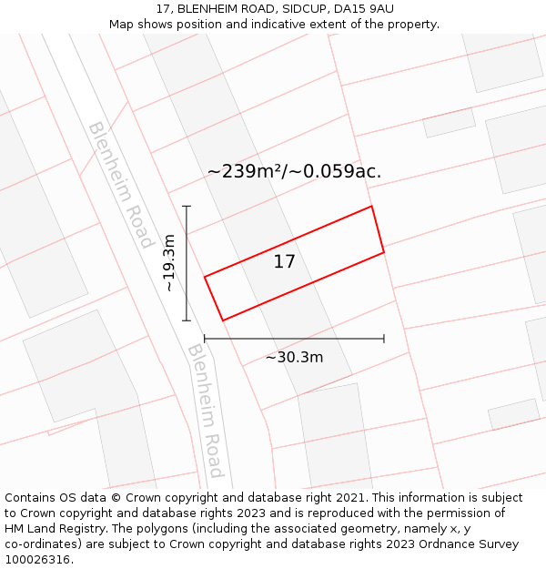 17, BLENHEIM ROAD, SIDCUP, DA15 9AU: Plot and title map