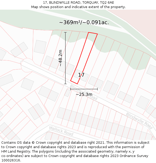 17, BLINDWYLLE ROAD, TORQUAY, TQ2 6AE: Plot and title map