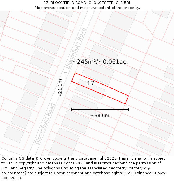 17, BLOOMFIELD ROAD, GLOUCESTER, GL1 5BL: Plot and title map