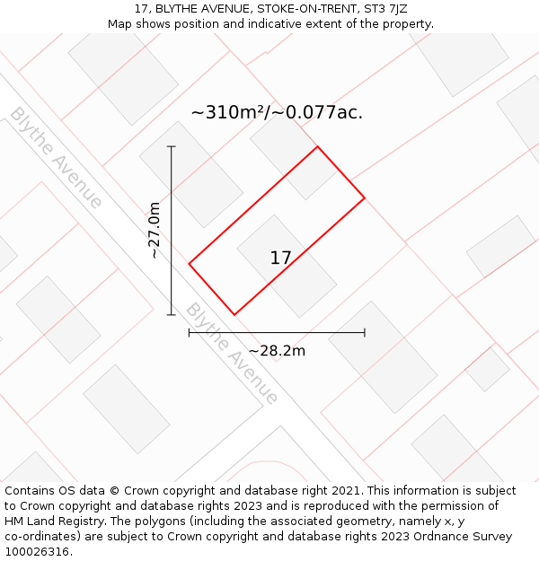 17, BLYTHE AVENUE, STOKE-ON-TRENT, ST3 7JZ: Plot and title map