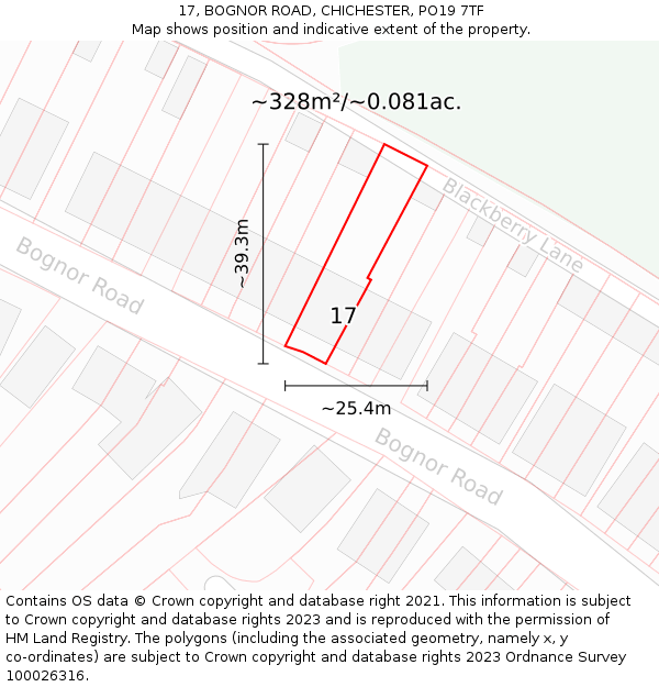 17, BOGNOR ROAD, CHICHESTER, PO19 7TF: Plot and title map