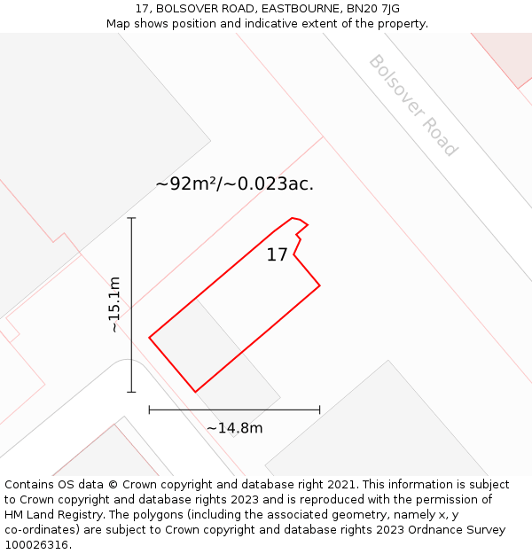17, BOLSOVER ROAD, EASTBOURNE, BN20 7JG: Plot and title map