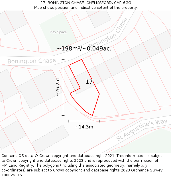 17, BONINGTON CHASE, CHELMSFORD, CM1 6GG: Plot and title map