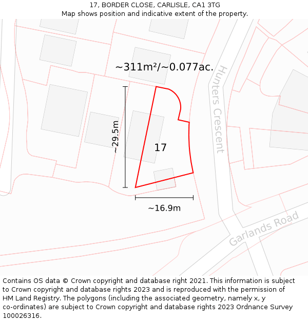 17, BORDER CLOSE, CARLISLE, CA1 3TG: Plot and title map