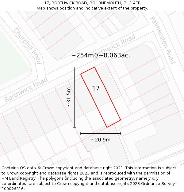 17, BORTHWICK ROAD, BOURNEMOUTH, BH1 4ER: Plot and title map