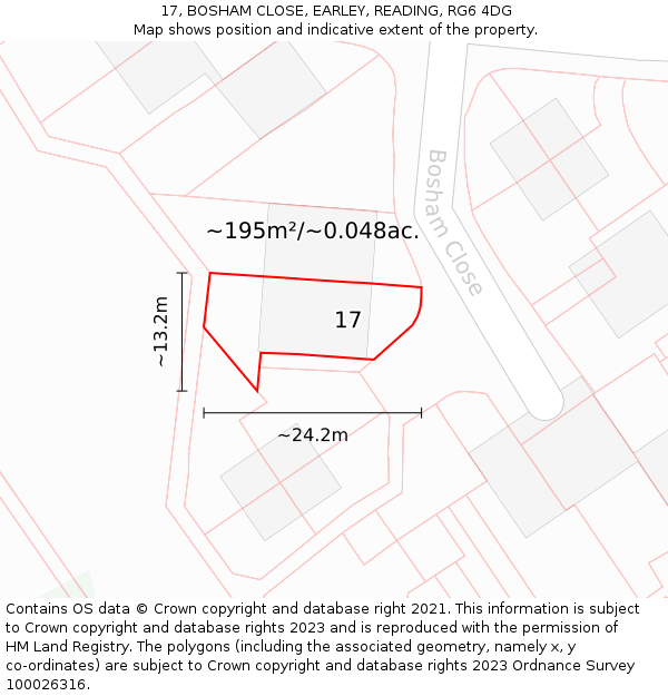 17, BOSHAM CLOSE, EARLEY, READING, RG6 4DG: Plot and title map