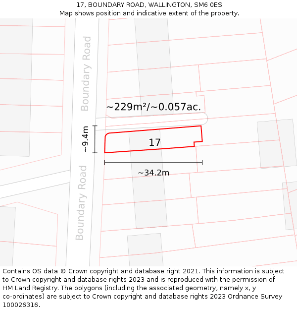 17, BOUNDARY ROAD, WALLINGTON, SM6 0ES: Plot and title map