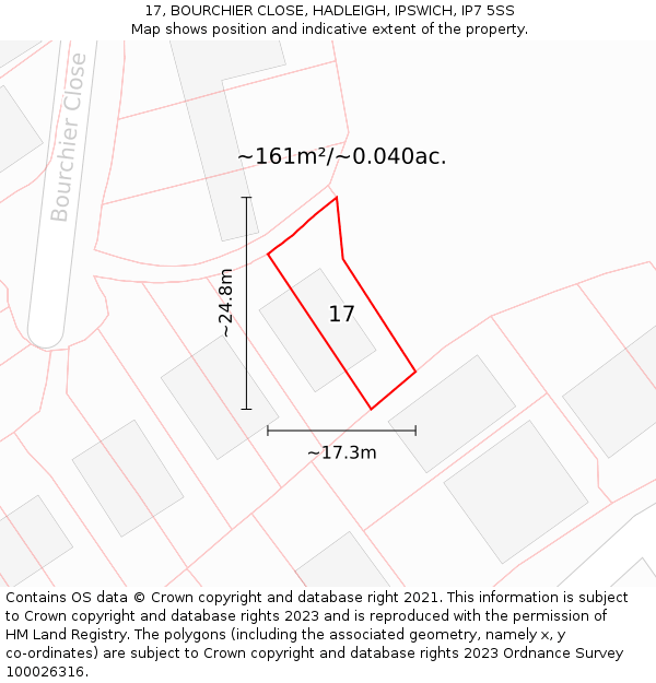 17, BOURCHIER CLOSE, HADLEIGH, IPSWICH, IP7 5SS: Plot and title map