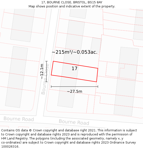 17, BOURNE CLOSE, BRISTOL, BS15 8AY: Plot and title map