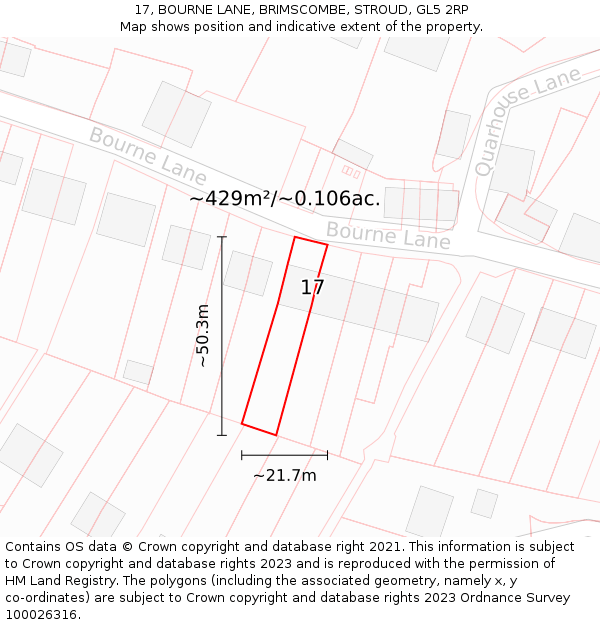 17, BOURNE LANE, BRIMSCOMBE, STROUD, GL5 2RP: Plot and title map