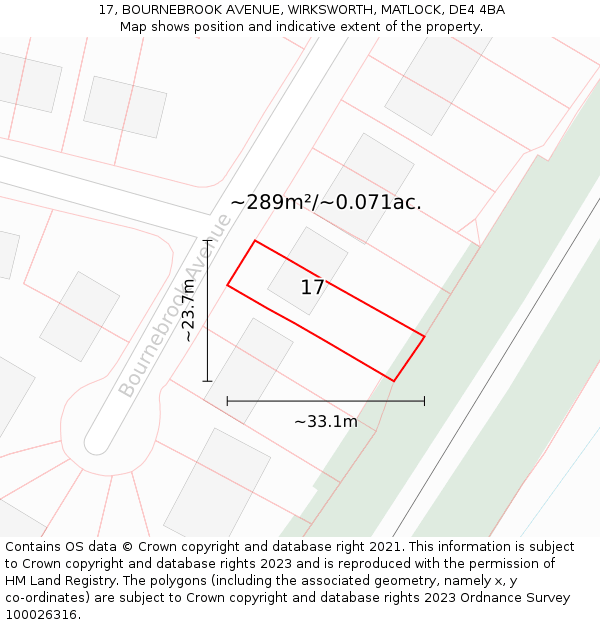 17, BOURNEBROOK AVENUE, WIRKSWORTH, MATLOCK, DE4 4BA: Plot and title map