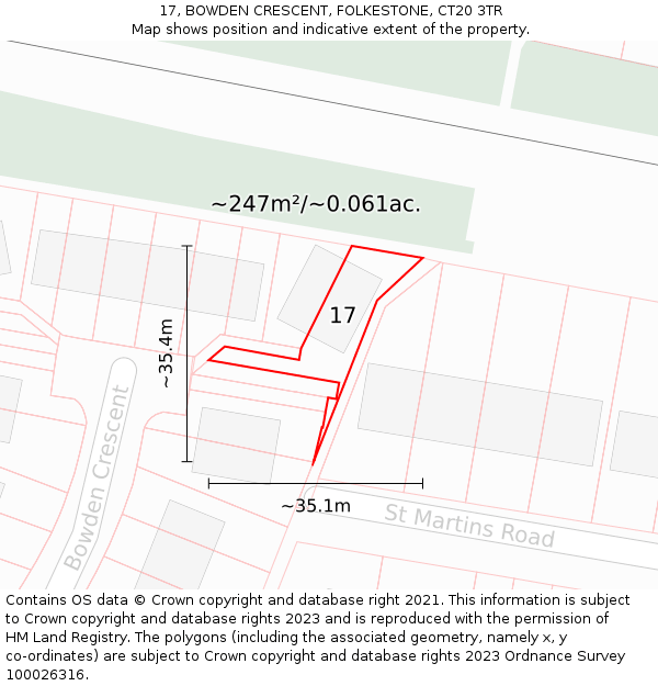 17, BOWDEN CRESCENT, FOLKESTONE, CT20 3TR: Plot and title map