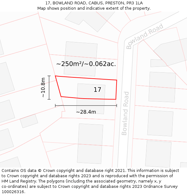 17, BOWLAND ROAD, CABUS, PRESTON, PR3 1LA: Plot and title map