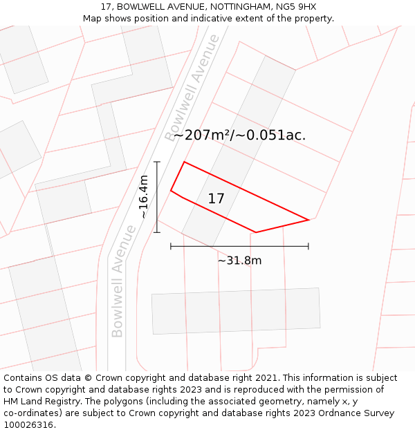 17, BOWLWELL AVENUE, NOTTINGHAM, NG5 9HX: Plot and title map