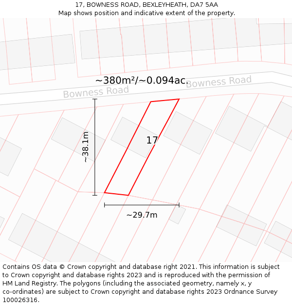 17, BOWNESS ROAD, BEXLEYHEATH, DA7 5AA: Plot and title map