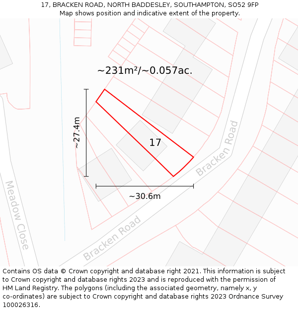 17, BRACKEN ROAD, NORTH BADDESLEY, SOUTHAMPTON, SO52 9FP: Plot and title map