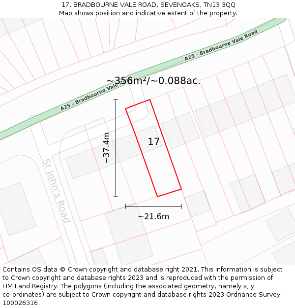 17, BRADBOURNE VALE ROAD, SEVENOAKS, TN13 3QQ: Plot and title map