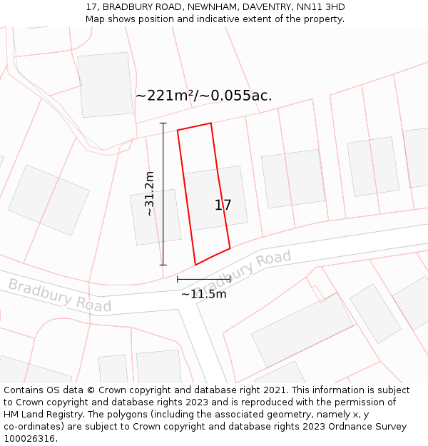 17, BRADBURY ROAD, NEWNHAM, DAVENTRY, NN11 3HD: Plot and title map