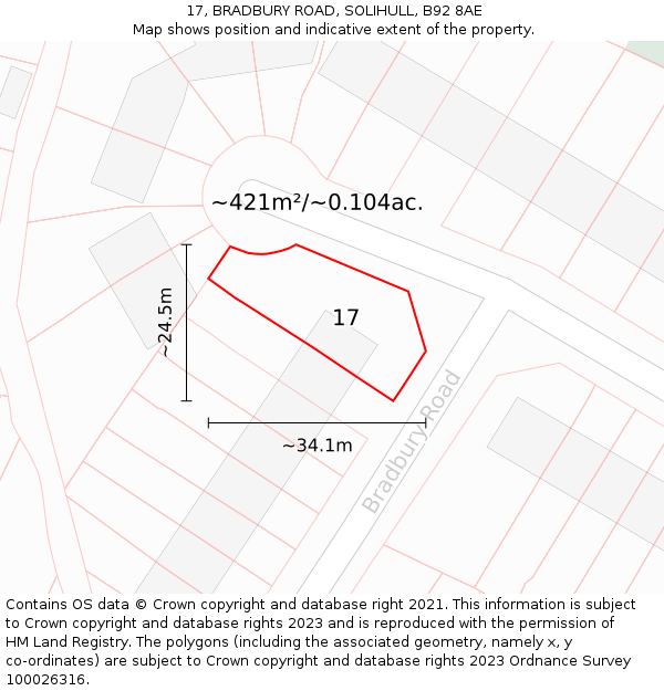 17, BRADBURY ROAD, SOLIHULL, B92 8AE: Plot and title map