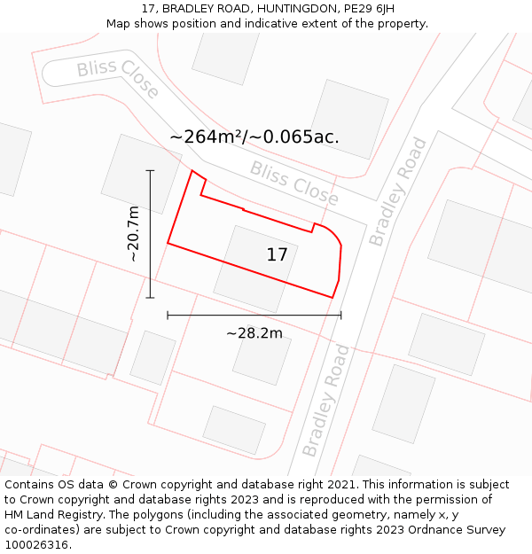 17, BRADLEY ROAD, HUNTINGDON, PE29 6JH: Plot and title map