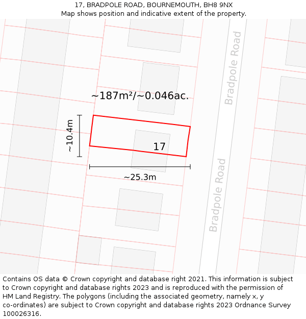17, BRADPOLE ROAD, BOURNEMOUTH, BH8 9NX: Plot and title map