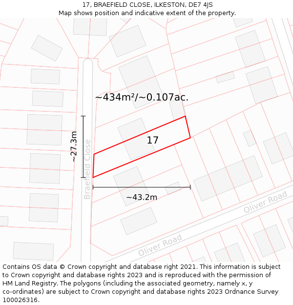 17, BRAEFIELD CLOSE, ILKESTON, DE7 4JS: Plot and title map