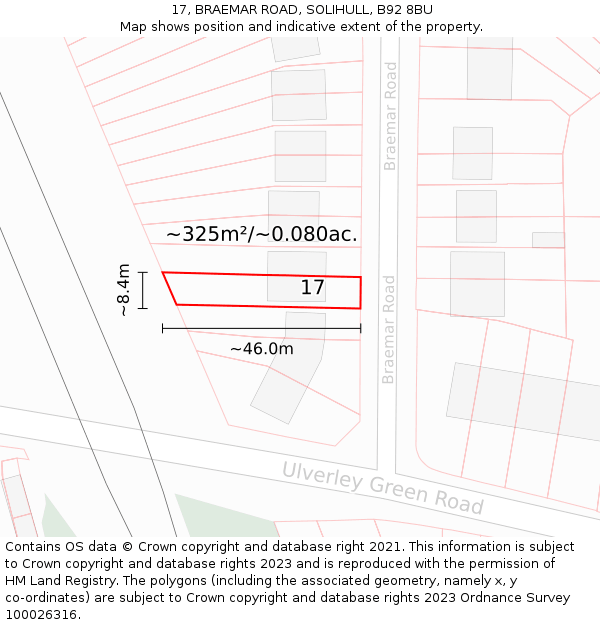 17, BRAEMAR ROAD, SOLIHULL, B92 8BU: Plot and title map
